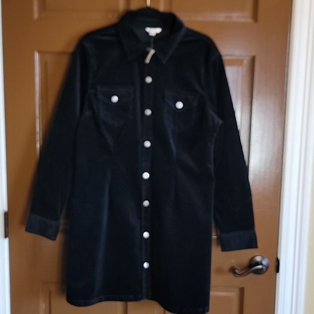Cato-Black Corduroy, collared, long sleeved dress Size XL. NWT.